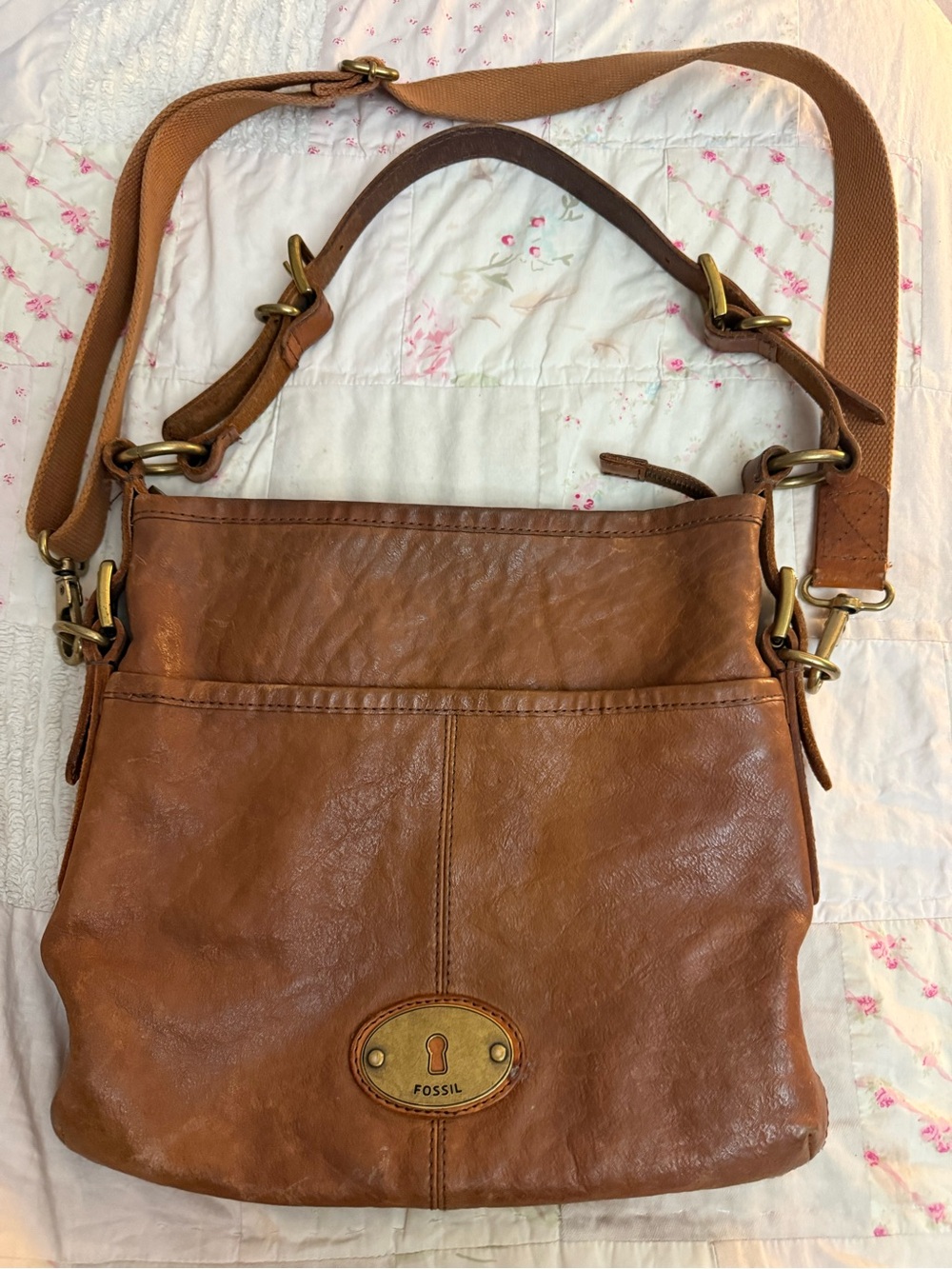 Vintage Fossil Cognac Leather Crossbody Bag